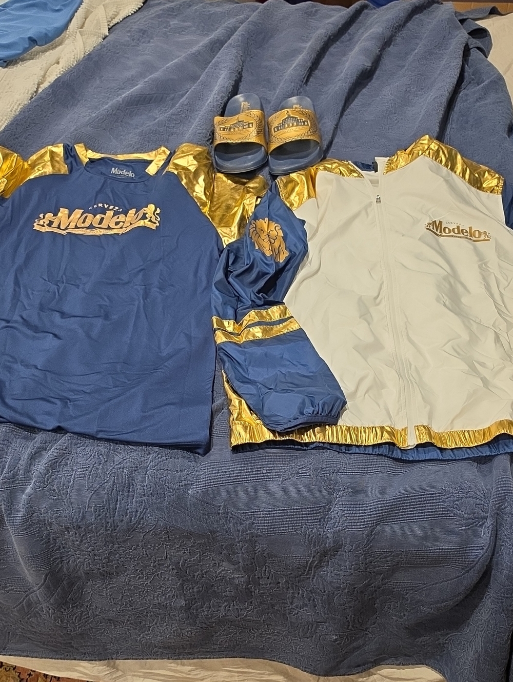 Modelo Blue & White Jacket and Tee Set with Gold Accents